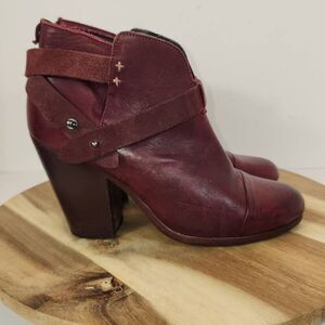 RAG & BONE Harrow burgundy red leather stud harness block heel ankle boots 8 US